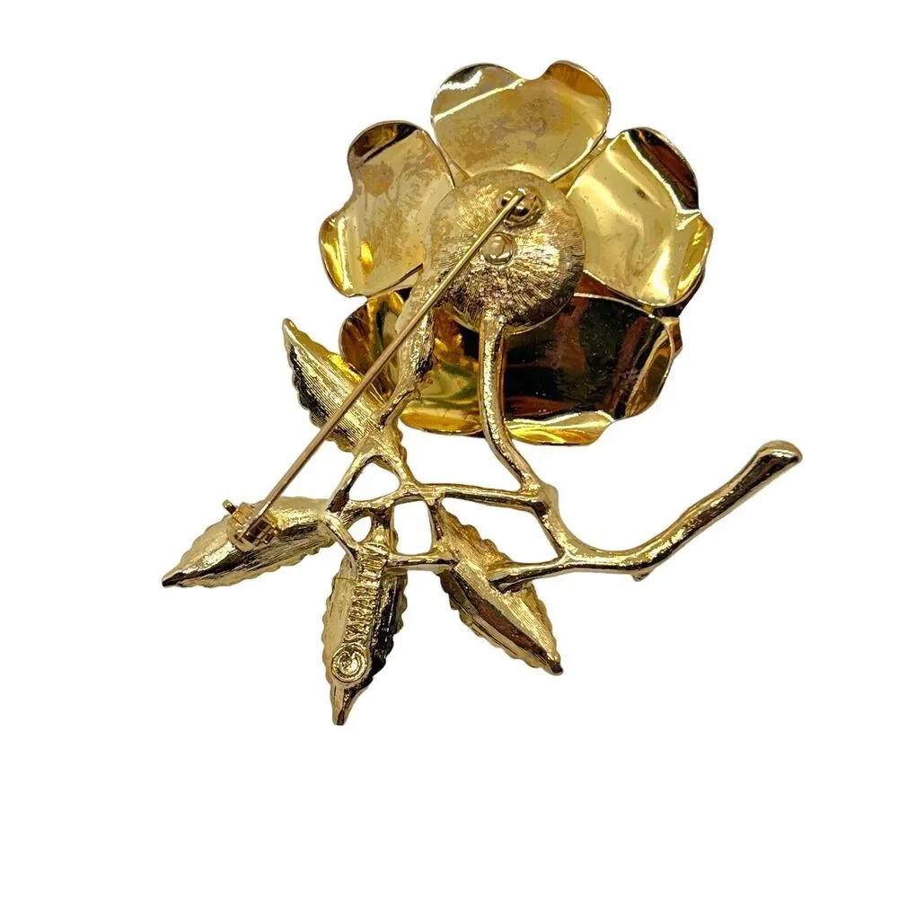 Sarah Coventry Brooch Pin Ember Flower Statement Vintage 1972 Gold Tone In Box
